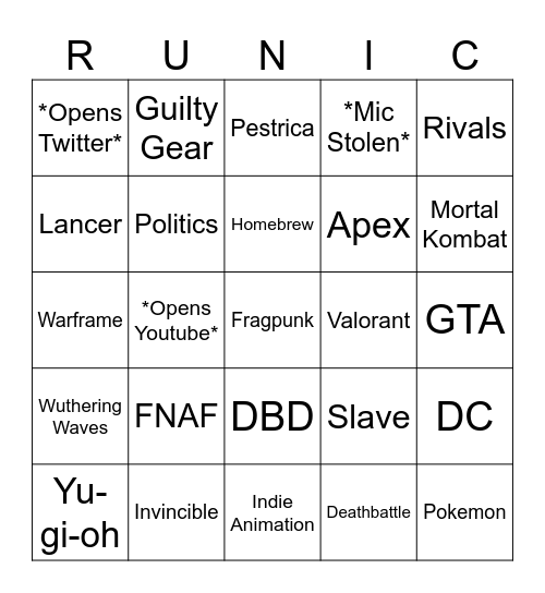 Myst Bingo Card