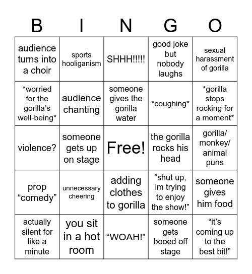 gorilla Bingo Card