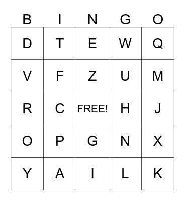 Alphabet Bingo Card