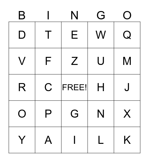 Alphabet Bingo Card