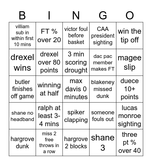 drexelmbb CAA tourney Bingo Card