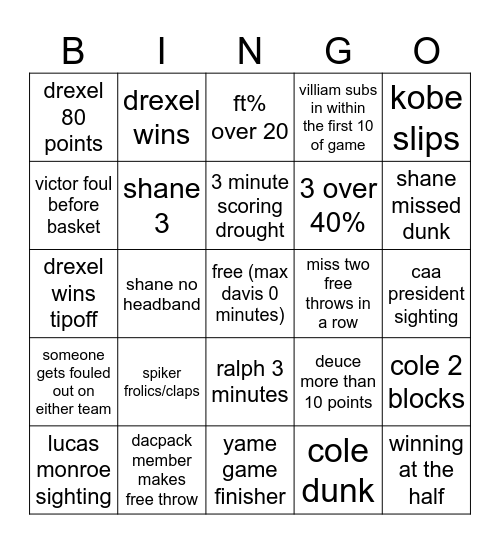 drexel Bingo Card