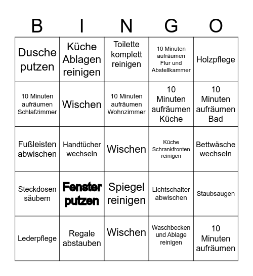 Aufräumen Bingo Card