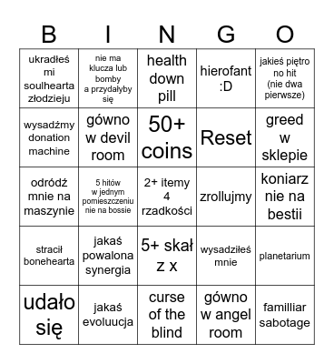 isaac Bingo Card