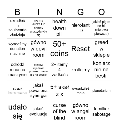 isaac Bingo Card