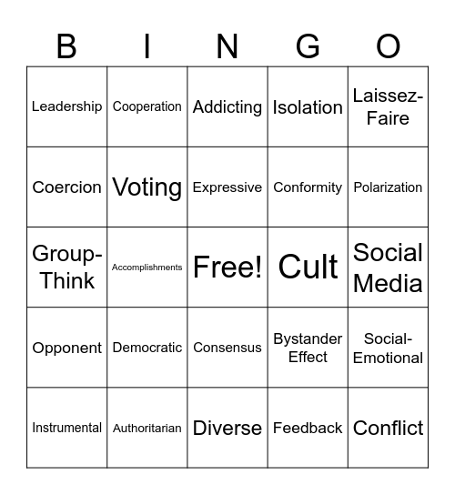 Styles of Leadership and Influence Jingo Bingo Card