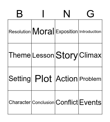 Theme and Plot Bingo Card