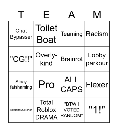 TRD Bingo Card