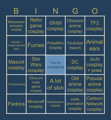 Cosplay Con Bingo Card