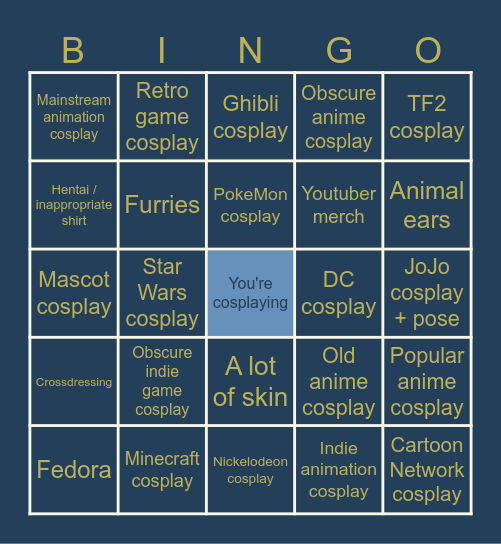 Cosplay Con Bingo Card