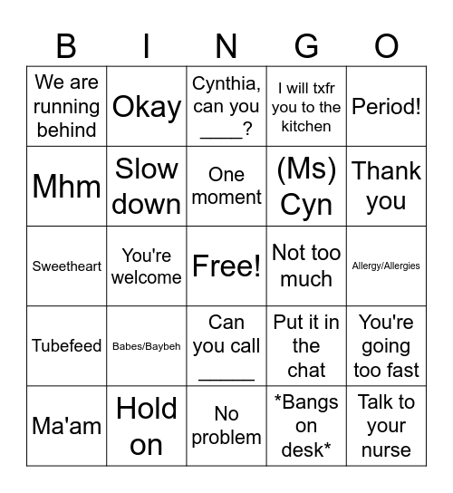 Call Center Bingo Card
