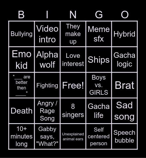Gacha Life Singing Battle Bingo Card