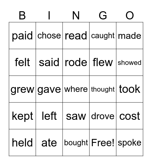 Irregular Verbs - Past Tense Bingo Card