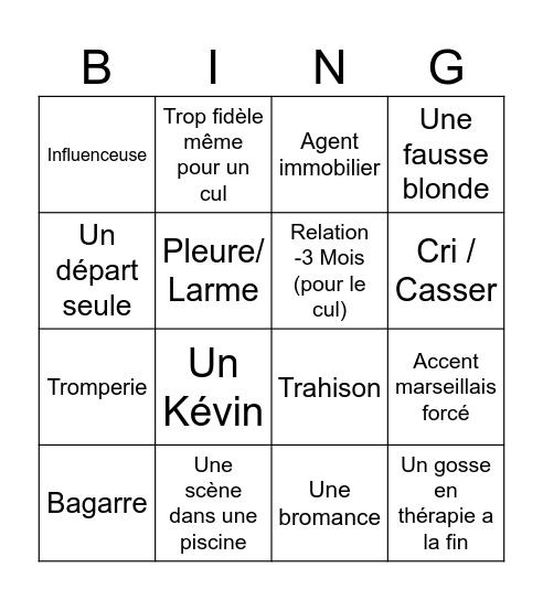 Ile de la Tentation Bingo Card