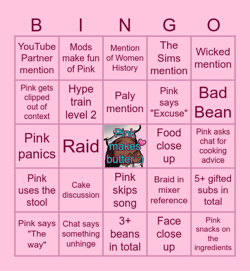 Pink Baking Stream! Bingo Card