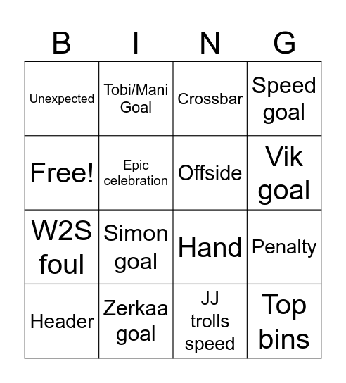 2nd half Sidemen FC Bingo Card