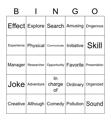 Vocabulary Bingo Card