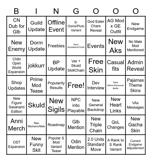 Aether Gazer Anni Bingo Card