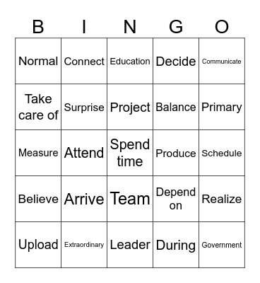 Vocabulary Bingo Card