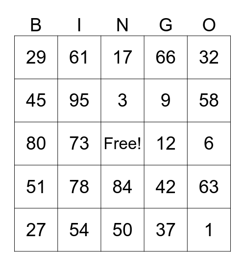 Tea Party Bingo Card