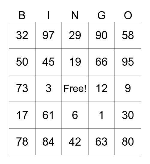 Tea Party Bingo Card