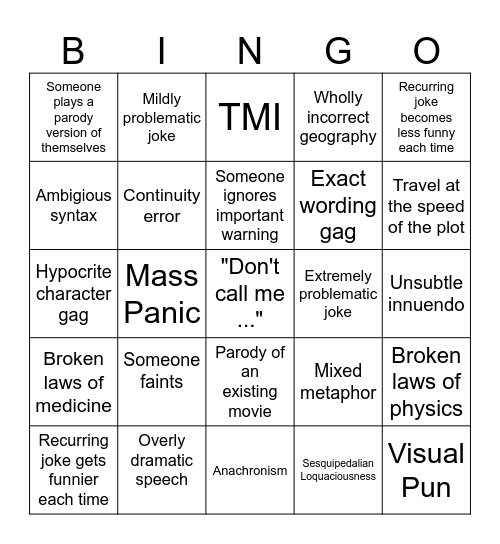 70's Disaster movie trope BINGO Card
