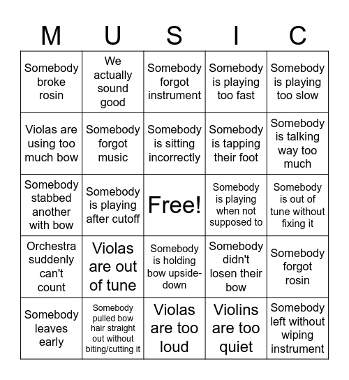 Orchestra bingo Card