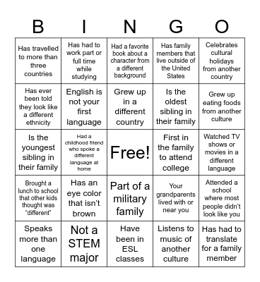 DEI Bingo Card
