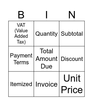 Invoice Bingo Card