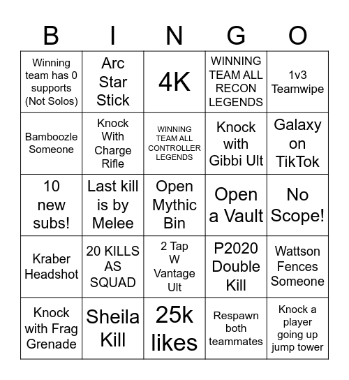 Apex Customs (Apex Coin Giveaway) Bingo Card