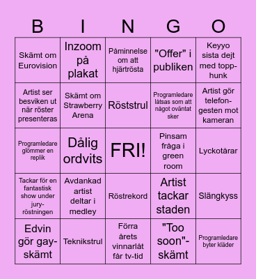 Melodifestivalen 2025 Bingo Card