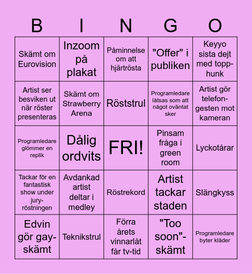 Melodifestivalen 2025 Bingo Card