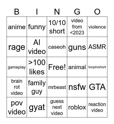 Untitled Bingo Card