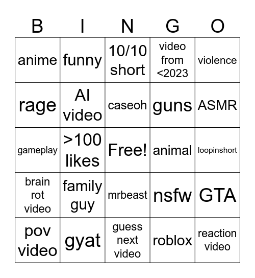 Untitled Bingo Card