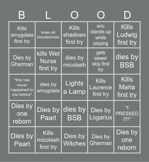 bloodborne Bingo Card