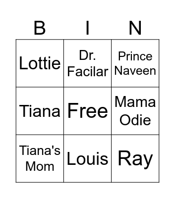 Princess and The Frog Bingo Card