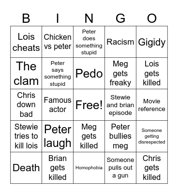 Family guy bingo Card