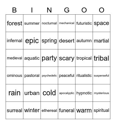 Rym atmosphere decriptors Bingo Card
