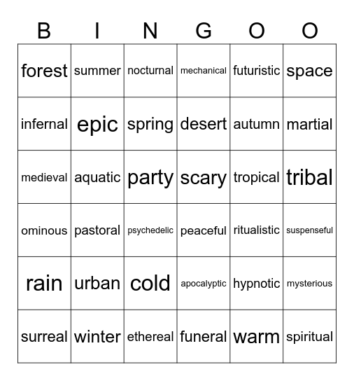 Rym atmosphere decriptors Bingo Card