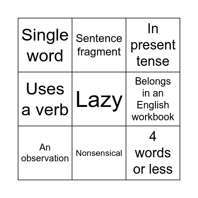 Palette Entries Bingo Card