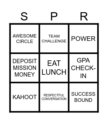 S.P.A.R.K. SATURDAY Bingo Card