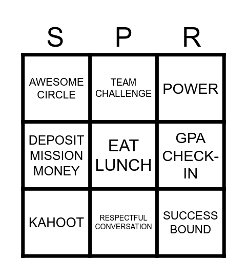 S.P.A.R.K. SATURDAY Bingo Card