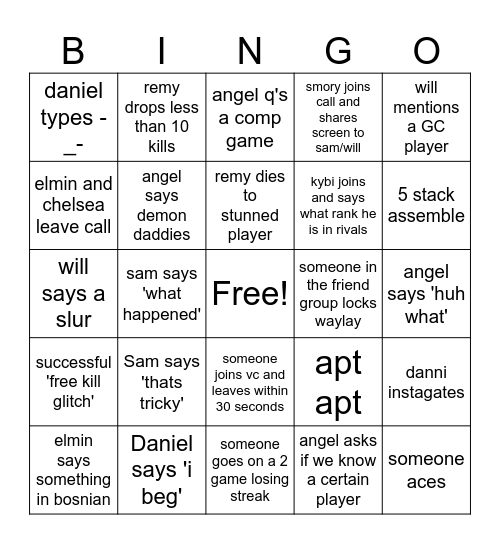 Friendgo Bingo Card