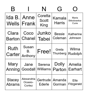Women's History Month Bingo Card