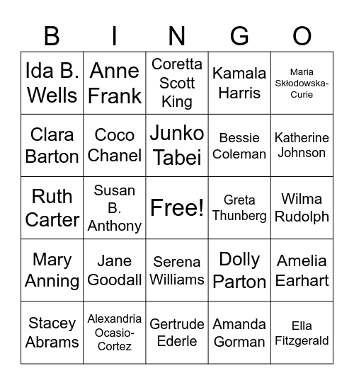 Women's History Month Bingo Card