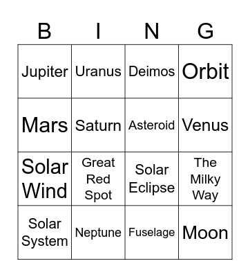 Planet Bingo Card