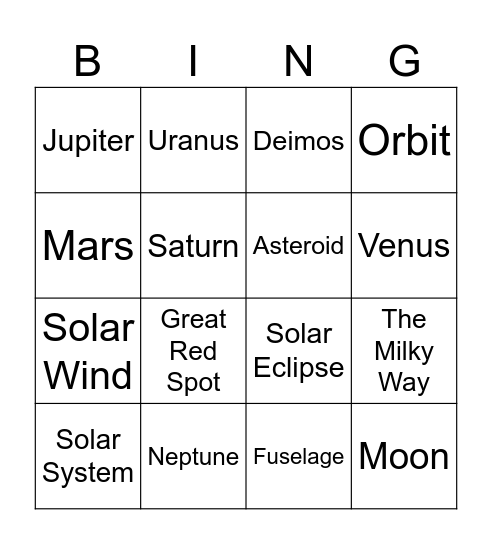 Planet Bingo Card
