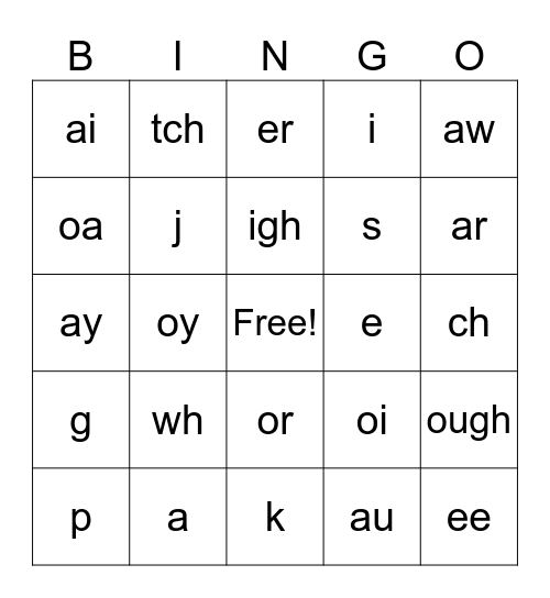 Phonogram Bingo Card