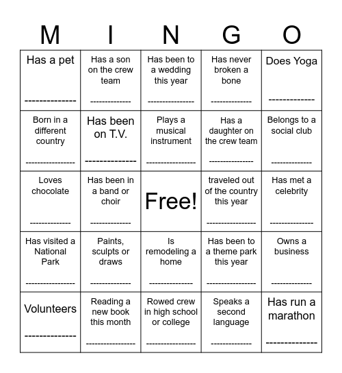 Tiger Navy Bingo Card