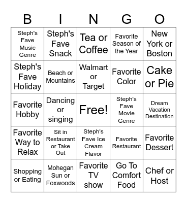 ALL ABOUT STEPH Bingo Card